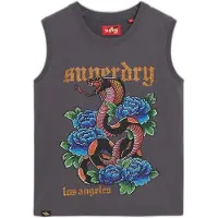 Superdry for woman. W6011781A Grey Tattoo tank top with rhinestones (M), Casual, Cotton, Sleeveless / Straps