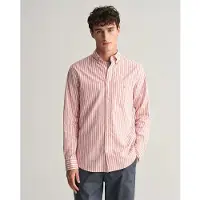 Gant for man. 3240060 Regular Fit linen and cotton shirt with pink stripes (M), Casual, Long sleeve