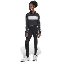 Adidas Treenipuku 'SEASONAL ESSENTIALS TIBERIO 3 STRIPES FLEECE LEGGINGS' tummanharmaa / musta / valkoinen