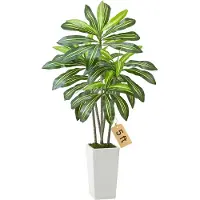 Vevor keinotekoinen dracaena-puu 1524 mm, tekopalmu trooppisia kasveja valkoisella korkealla ruukulla, tekolattiainen silkkikasvi ruukussa, suuret puut kotitoimiston olohuoneen sisustukseen, kodin läm