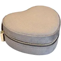 Dark Velvet Heart Jewellery Box Warm Taupe