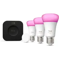 Philips Hue White & Color Ambiance Aloituspakkaus: 3 Kpl E27-älylamppua + Smart Button + Bridge Pro