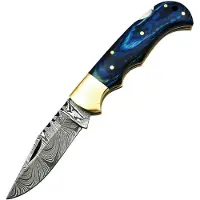FH Knives Lockback Damascus Blue