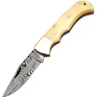 FH Knives Lockback Damascus Bone