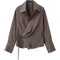 Mango Cross-Over Satin Blouse - Brown - XS