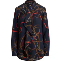 Ralph Lauren Print Ruffle-Trim Georgette Shirt - Navy - M