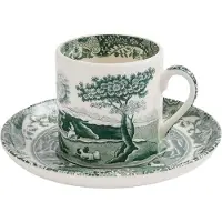 Spode Heritage Green Italian -espressokuppi + aluslautanen 9 cl, vihreä/valkoinen