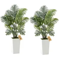 Vevor keinotekoinen areca-palmu 1219 mm, 2 kpl tekopalmu trooppisia kasveja valkoisella korkealla ruukulla, tekolattiainen silkkikasvi ruukussa, suuri puu kotitoimiston olohuoneen sisustukseen, kodin