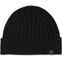 Ralph Lauren Leather-Trim Rib-Knit Beanie - Black - ONE SIZE