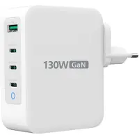 J5CREATE 130W GaN-verkkovirtalaturi, 3x USB-C, USB-A, valkoinen