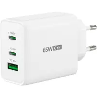 J5CREATE 65W GaN-verkkovirtalaturi, 2x USB-C, USB-A, valkoinen