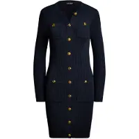 Ralph Lauren Button-Trim Rib-Knit Sweater Dress - Navy - XL