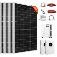 Vevor 4800W 48V Täydellinen Aurinkopaneelisarja, 12 x 400W Monokiteinen Aurinkopaneeli + 51.2V 300Ah LiFePO₄ Akku + 2 kpl 5000W Hybridi-invertteri, Suuritehoinen Off-Grid-aurinkopaneelisarja suurille