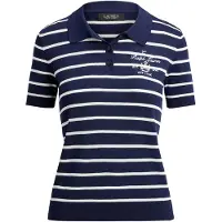 Ralph Lauren Striped Cotton-Blend Polo Sweater - Navy - S