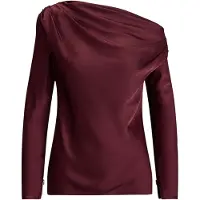 Ralph Lauren Satin Charmeuse Off-The-Shoulder Blouse - Burgundy - S