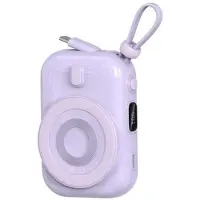 Wiwu Wi-P041 Pieni etanan magneettinen langaton tehopankki USB-C-kaapelilla - 15W/9600mAh - violetti