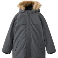 Mango Anorak With Shearling-Effect Hood - Grey - 128