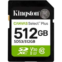 Kingston 512GB Canvas Select Plus, SDXC -muistikortti, UHS-I V30 U3, 150 MB/s