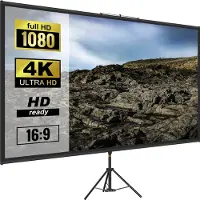Vevor -jalustaprojektorin valkokangas jalustalla 110 tuumaa 16:9 4K HD -projektiovalkokankaan jalusta Rypytön korkeussäädettävä kannettava valkokangas projektoriin sisä- ja ulkotiloihin elokuviin, koti