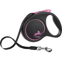 Flexi - Kelatalutin Black Design Tape Pinkki, M, 5m, max 25kg - Koirat - Kaulapannat