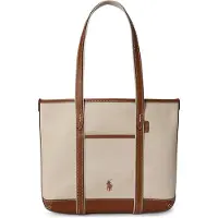 Ralph Lauren for woman. 428P03085001 Beige, brown cotton canvas shopper tote bag (OSFA), Casual