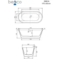 Besco Kylpyamme Deeva Black&White, 170 x 80 cm, valkoisella kannella