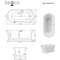 Besco Kylpyamme Ziva, 160 x 75 cm, sifonilla ja ylivuodolla, slim white
