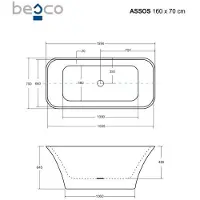 Besco Kylpyamme Assos, 160 x 70 cm, mukana klik-klak valkoinen ylhäältä tyhjennettävä