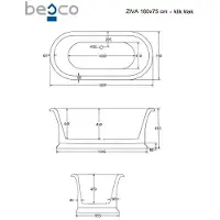 Besco Kylpyamme Ziva Black&White Matt, 160 x 75 cm, mustalla klik-klak-viemärillä, ylhäältä puhdistettava