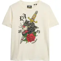 Superdry for woman. W1011607A Relaxed fit T-shirt with white Neo Trad tattoo motive (XS), Casual, Cotton, Short sleeve