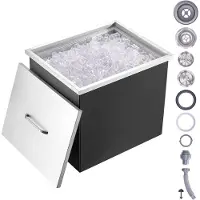Vevor -jääkaappi, 53 cm P x 43 cm L x 46 cm K ruostumattomasta teräksestä valmistettu jääjäähdytin, kaupallinen jääastia kannella, 40 litran ulkokeittiön jääbaari, tyhjennysputki ja tyhjennystulppa sis