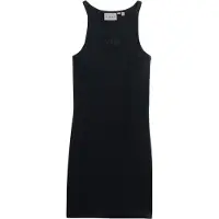 Superdry for woman. W8011595A Black embroidered ribbed dress with olympic back (L), Casual, Sleeveless / Straps, Organic Cotton, Sustainable