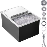 Vevor -jääkaappi, 61 cm P x 46 cm L x 33 cm K ruostumattomasta teräksestä valmistettu jääjäähdytin, kaupallinen jääastia liukukannella, 38,7 l ulkokeittiön jääbaari, tyhjennysputki ja tyhjennystulppa s
