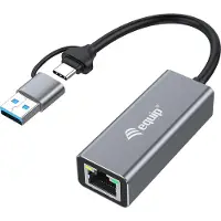 Equip 133495, Langallinen, USB Type-A/USB Type-C, Ethernet, 2500 Mbit/s, Harmaa