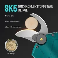 Hobby Hall Geevorks sähköiset oksasakset 20 V sähköinen oksaleikkuri akulla ja kantolaukulla, 2 x 2000 Mah akku ja laturi, turvakytkin, pehmeät oksasakset puutarhasakset 15-30 mm leikkaushalkaisija