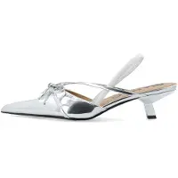 Bianco Biakristin Kitten Heel Bow Slingback Faux Leather - Silver - 38