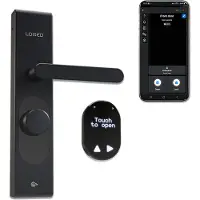 LOQED Touch Smart Lock, Älylukko oveen, Bluetooth, Koodi, Sormenjälkilukija, Avaimeton, Kaukosäädin, Musta, Langaton, 1 kpl (Shelly_Loqed_black)