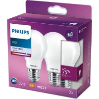 Philips LED-lampa Ekvivalent 75W E27 Kallvit, ej dimbar, glas, set om 2