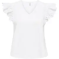 ONLY Onllou Life Emb S/S Frill Top Wvn - White - S