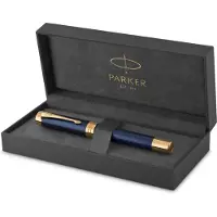 Parker Duofold Prestige Blue Chevron G.T. Fountain -mustekynä, sininen runko