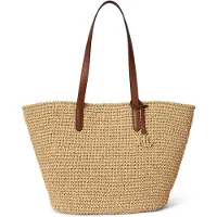 Ralph Lauren Crocheted Straw Large Lainey Tote Bag - Brown - ONE SIZE