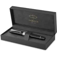 Parker Duofold Centennial Fountain Pen | Classic Black with Palladium Trim | Medium Solid Gold Nib | Black Ink and Convertor | Premium Gift Box