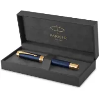 Ginza.se Duofold Centennial Fountain Pen | Prestige Blue Chevron | Medium Solid Gold Nib | Black Ink and Convertor | Premium Gift Box