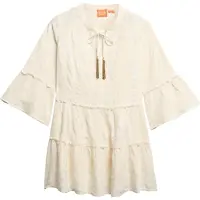 Superdry for woman. W8011916A Beige long-sleeved tiered mini dress with long sleeves (XL), Casual, Cotton