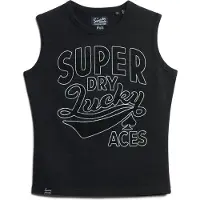 Superdry for woman. W6011898A T-shirt with black Retro trims (M), Casual, Cotton, Sleeveless / Straps