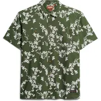 Superdry for man. M4010793A Green short sleeve beach shirt (S), Casual, Cotton