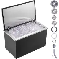 Vevor -jääkaappi, 61 cm P x 51 cm L x 38 cm K ruostumattomasta teräksestä valmistettu jääjäähdytin, kaupallinen jäälaatikko saranoidulla kannella, 40 litran ulkokeittiön jääbaari, tyhjennysputki ja tyh
