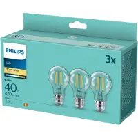 Philips Hehkulankalamppu, kirkas 40W A60 E27 x3, 4,3 W, 40 W, E27, 470 lm, 15000 h, Lämmin valkoinen