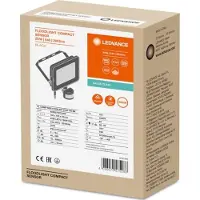 Ledvance LED Valonheitin Kompakti Musta 20W 2000lm 100D - 840 Kylmä Valkoinen | IP65 - Symmetrinen - Liike- ja valotunnistin | Vedenkestävä