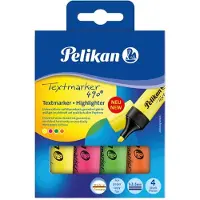 Pelikan Textmarker 490, 4 kpl, Vihreä, Oranssi, Vaaleanpunainen, Keltainen, Multi, Vesipohjainen muste, Laatikko (814058)